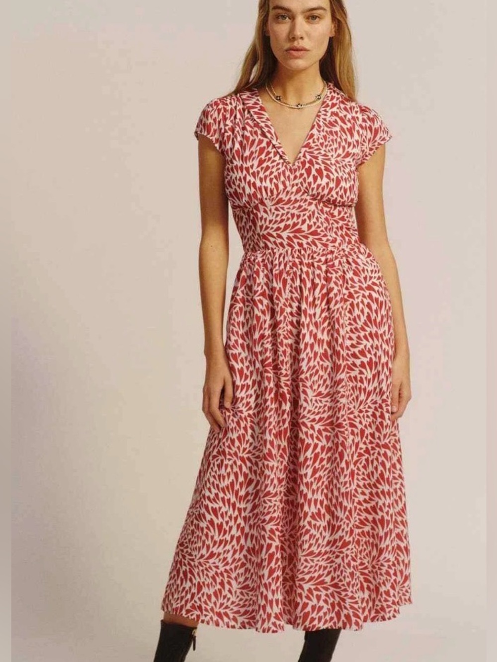 Reformation Alisa Dress Love Heart Print Midi Length Dress Size 4
